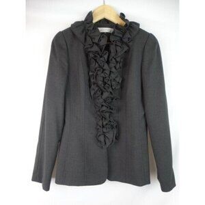 Tahari Women's Blazer Size 4 Black Ruffle Suit Blazer Jacket Long Sleeve Top